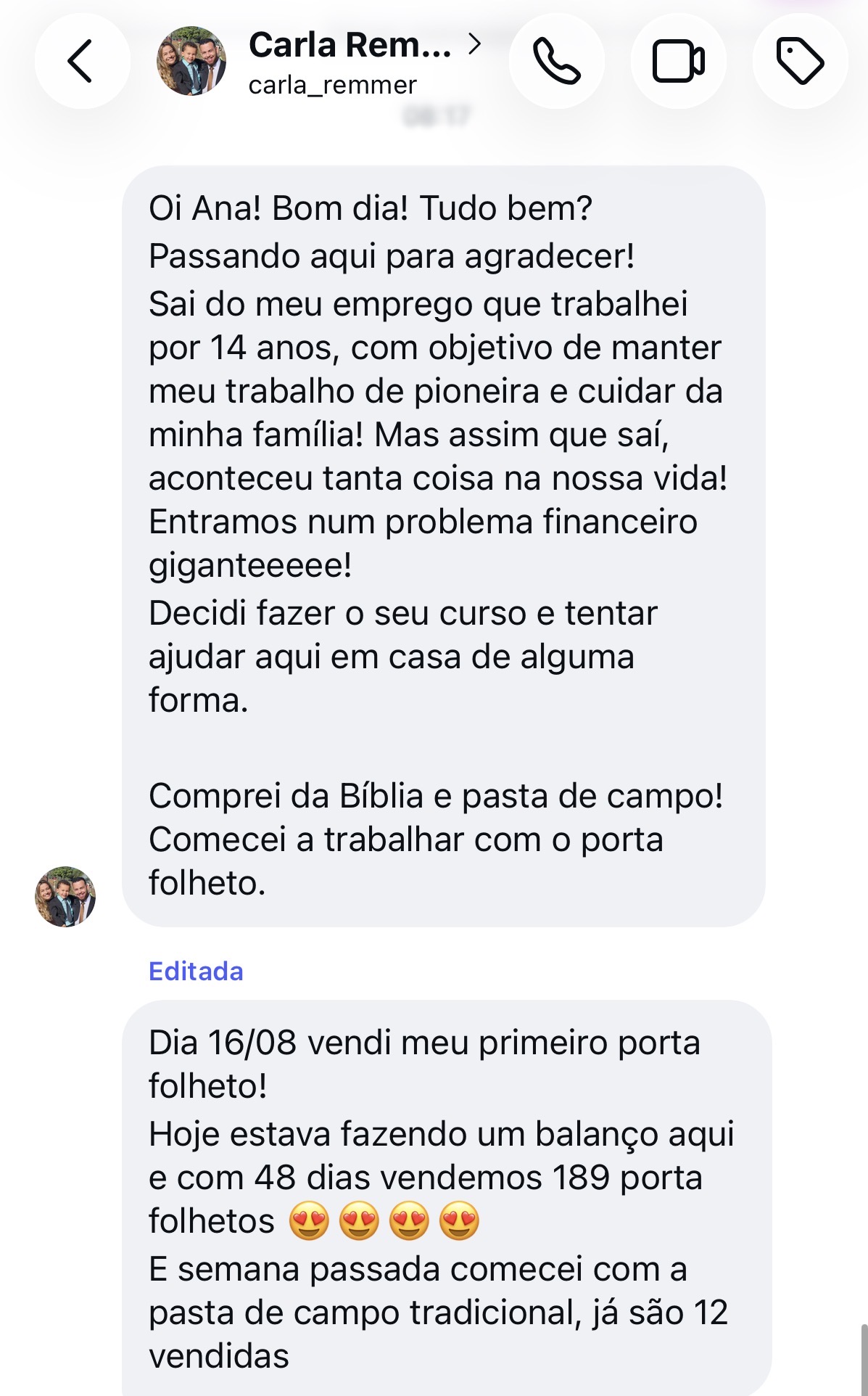 Depoimento de Carla: 189 porta-folhetos vendidos em 48 dias e 12 pastas de campo vendidas